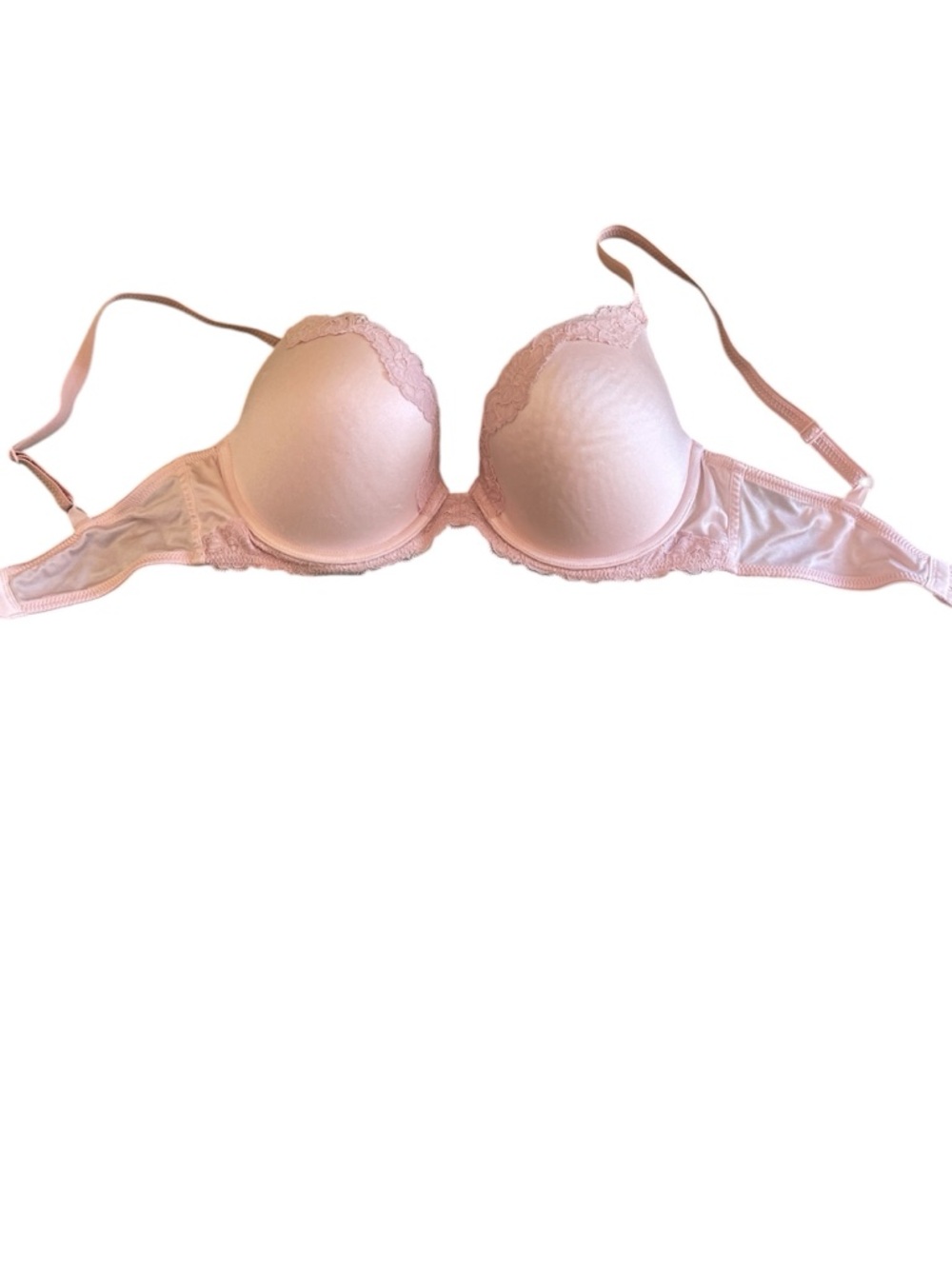 MAIDENFORM NWOT BRA 36C blush pink lace trim lightly padded